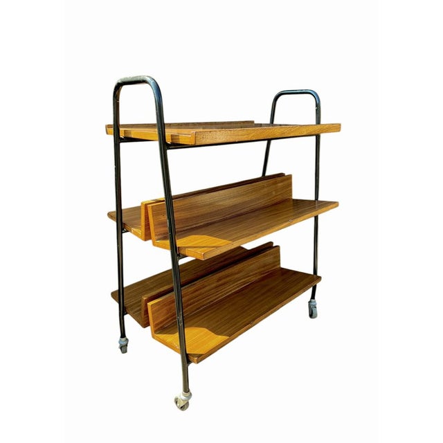 Brown Midcentury Modern Teak Library Book Trolley with Slanted Shelves, 1970s For Sale - Image 8 of 8