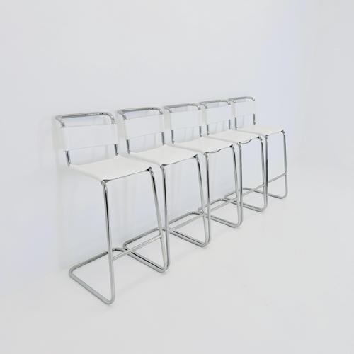 Silver Bauhaus S39 L Bar Stool in White Vegetal Leather and Chrome by Mart Stam for Thonet, Germany, 1970s For Sale - Image 8 of 16