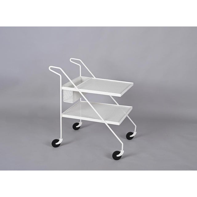 French Serving Bar Cart with Bottle Holder in Enameled Iron by Mathieu Matégot, 1960s For Sale - Image 6 of 17