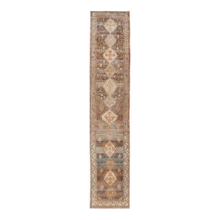 Antique Persian Long Malayer Runner Medallion Design in Brown, Gray, Steel Blue 3'5 X 18' For Sale