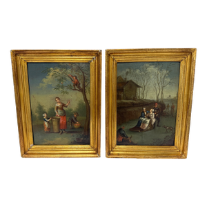 Pair, Continental School, 19th Century Dutch Taste Seasonal Genre Paintings