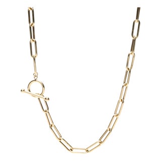 Oval Link Chain Necklace, 14k Yellow Gold, Length 20 In, Toggle Clasp For Sale