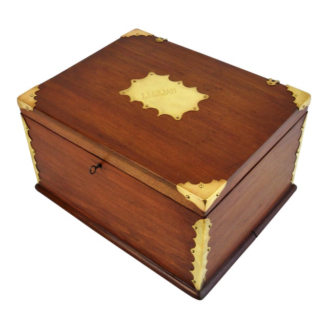 Antique Lillian Brass & Wood Box For Sale