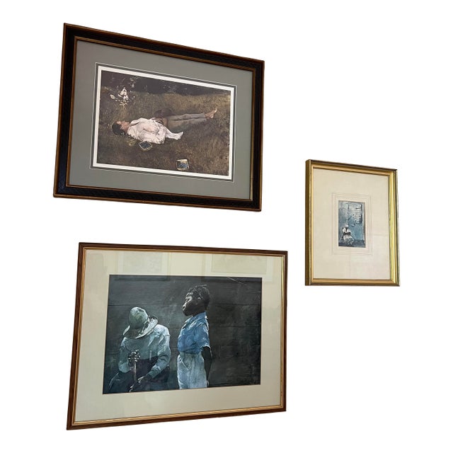 Vintage Framed & Matted Prints by Andrew Wyett Collection of 3 For Sale