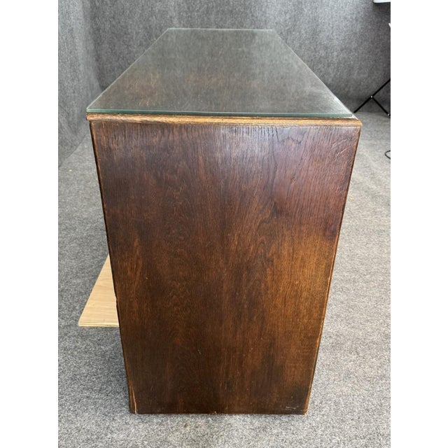Brown Antique Carved Oak Buffet With Metal Hardware For Sale - Image 8 of 18