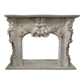 Baroque Fireplace in White Carrara Marble, 1930s For Sale