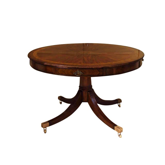 48-inch round mahogany pedestal dining or center table. The table measures 30 inches in height and is designed for use as...