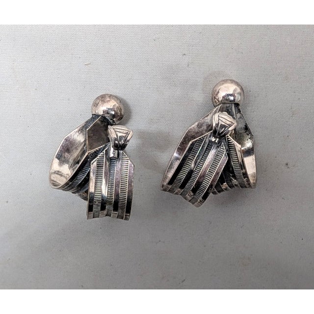 Silver Vintage 1955 Signed Napier Silvertone Double "Ribbon" Clip Earrings For Sale - Image 8 of 9