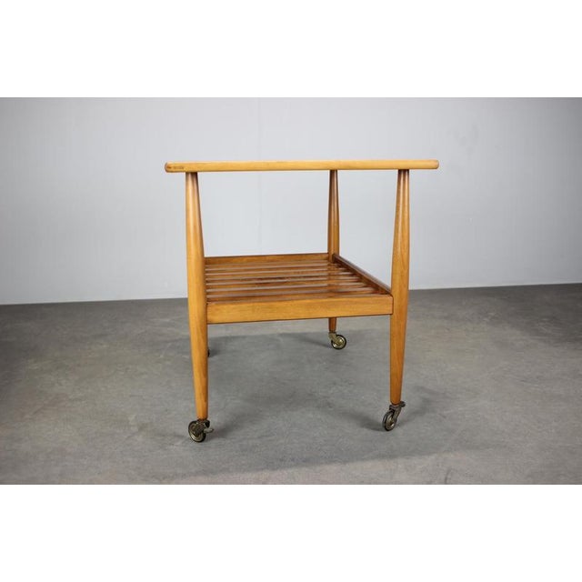 Danish Teak Rolling Table with Shelf, 1960s For Sale - Image 4 of 10