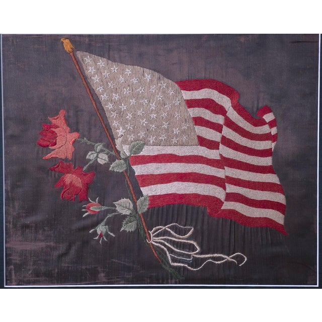47 Star American Flag Silk Embroidered Picture With Roses, Circa 1912 For Sale In Philadelphia - Image 6 of 8
