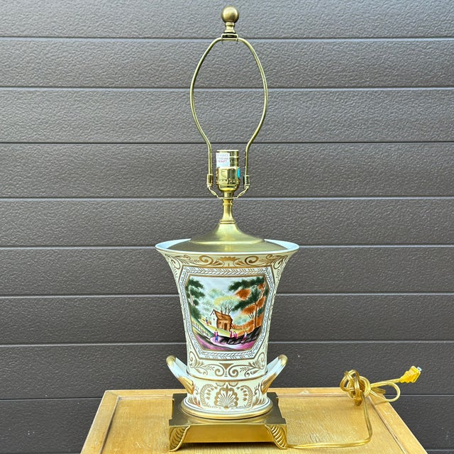 Late 20th Century Vintage Chelsea House Hand Painted Ceramic & Brass Table Lamp For Sale - Image 5 of 12