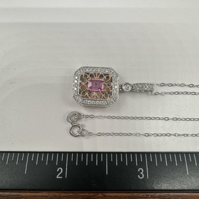 Early 21st Century Pink Sapphire & Diamond Necklace in 14kt White Gold – 18in, Pre-Loved For Sale - Image 5 of 6