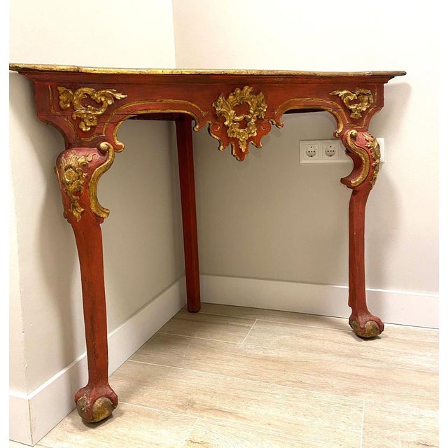 Baroque 18th Century Baroque Corner Console in Polychrome in Red, Andalusia For Sale - Image 3 of 18