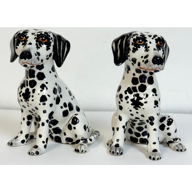 Pair of Italian Hollywood Regency Hand-Painted Pottery Dalmatian Puppies, 1970s For Sale - Image 13 of 18