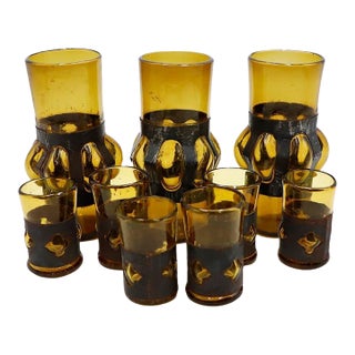 1970s Brutalist Mexican Modern Art Caballitos and Glasses by Feders - Set of 8 For Sale