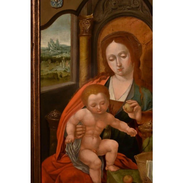 Follower of Maestro Del Pappagallo, Madonna, 1600, Oil on Board, Framed For Sale - Image 4 of 17