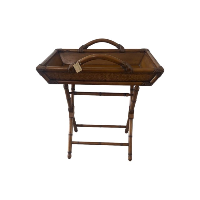 Asian Rattan/Bamboo Butler's Tray Table With Faux Bamboo Legs For Sale - Image 3 of 12