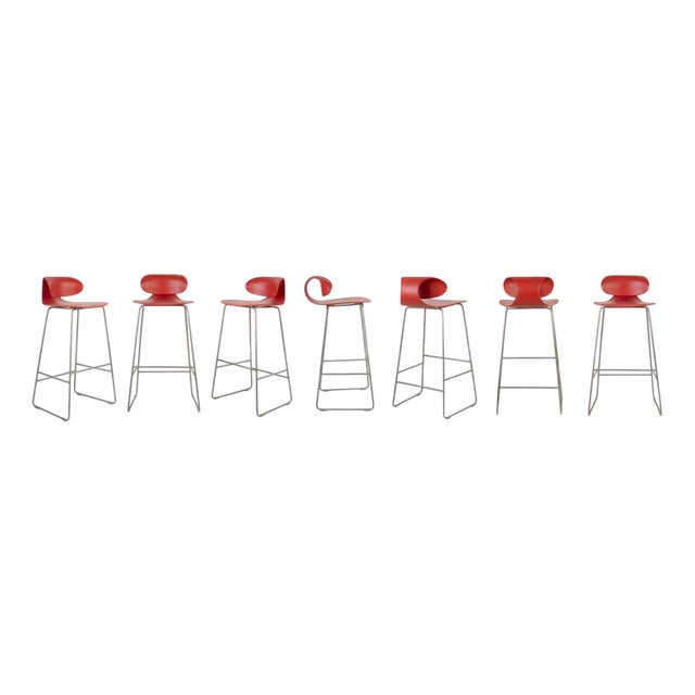 Red Maxima Stools by William Sawaya and Paolo Moroni, Italy, 1990s, Set of 7 For Sale