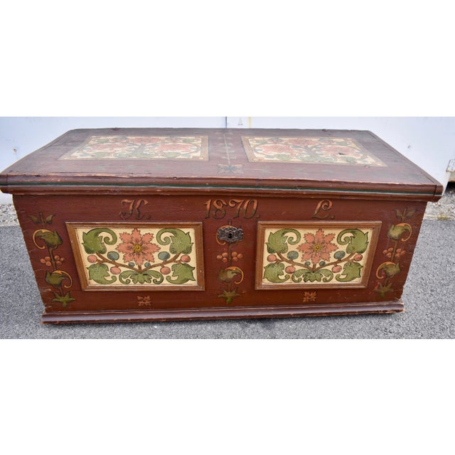Late 19th Century Pine Trunk or Blanket Chest in Original Decorative Paint For Sale - Image 9 of 12