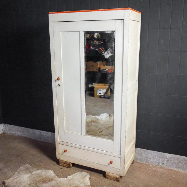 Brocante White Wardrobe with Mirror, 1950s For Sale - Image 4 of 18