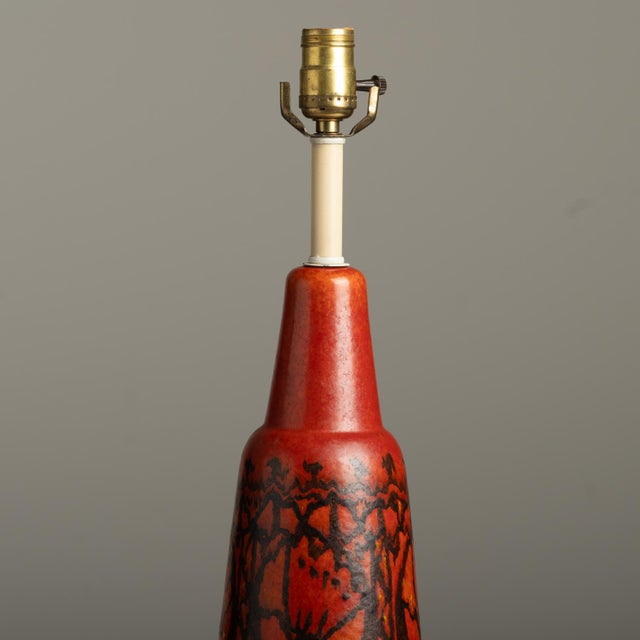 Aldo Londi 1950s Stunning Ceramic Italian Large Signed Studio Pottery Red Raymor Lamp Bitossi Aldo Londi For Sale - Image 4 of 15
