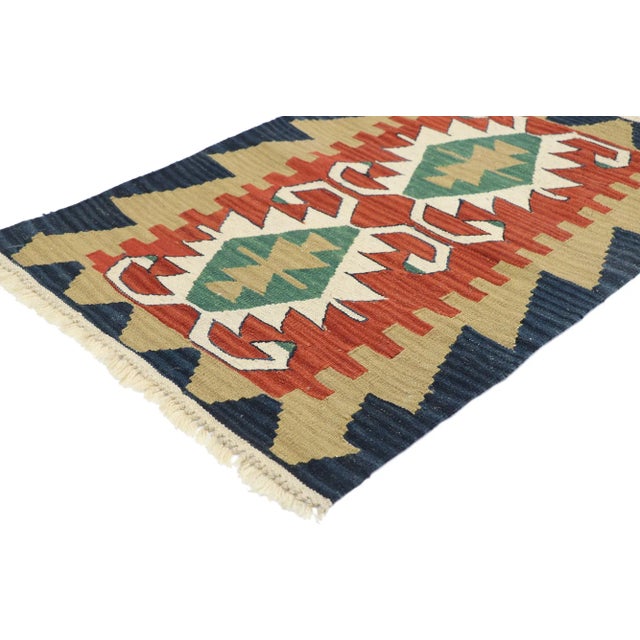 Vintage Persian Shiraz Kilim Rug with Tribal Style 02'00 x 02'11. Full of tiny details and a bold expressive design...