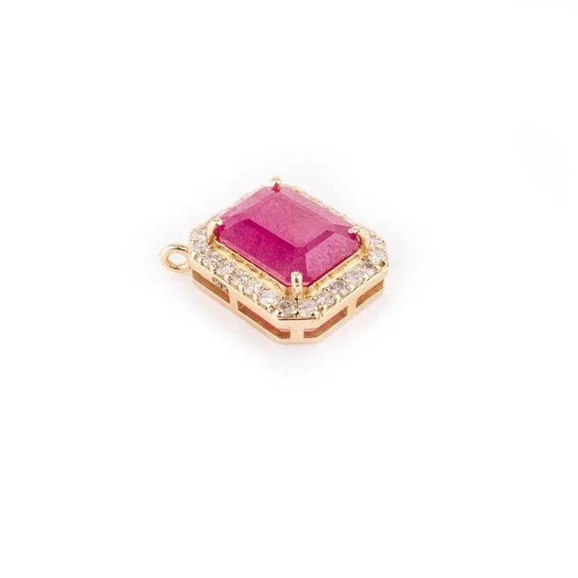 Art Deco 2.96 Ct Octagon Cut Precious Ruby Halo Diamond Pendant in 18k Solid Gold For Sale - Image 3 of 7