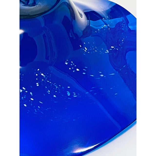 Blue 1988 Signed Brian Higer Postmodern Cobalt Blue Glass Wave Centerpiece Bowl For Sale - Image 8 of 8