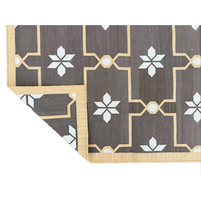 Casa Cosima Not Yet Made - Made To Order Handmade Cotton Area Rug, Natural Vegetable Dyed, Brown and Cream Flower Pattern Dhurrie - 9'x12' For Sale - Image 4 of 11