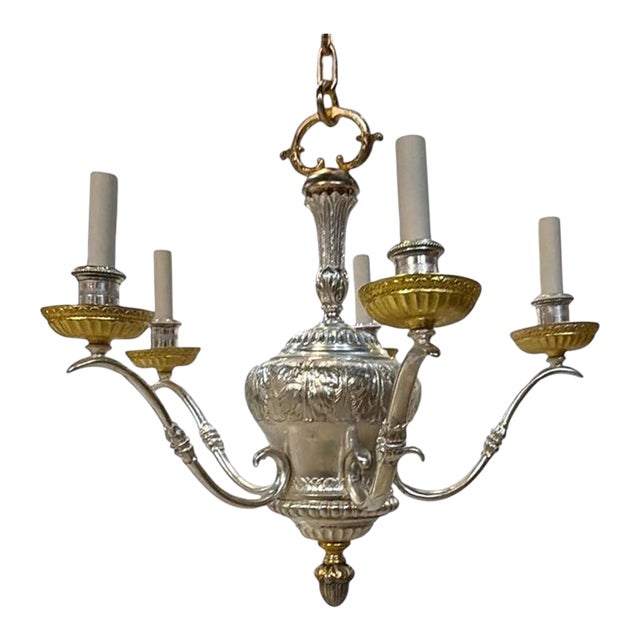 1900 Caldwell Silver and Gild Bronze Chandelier 5 Lights For Sale