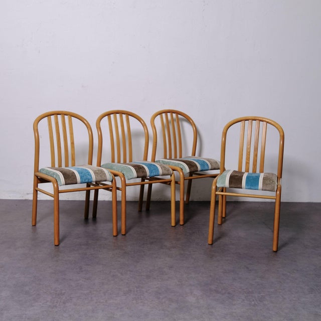 Vintage Wooden and Fabric Chairs, 1970s, Set of 4 For Sale - Image 17 of 17