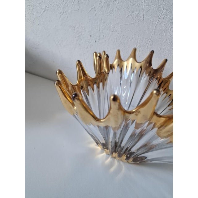 Large Vintage Crystal Bowl with Gold Tips from Bayel, 1950s For Sale - Image 4 of 11