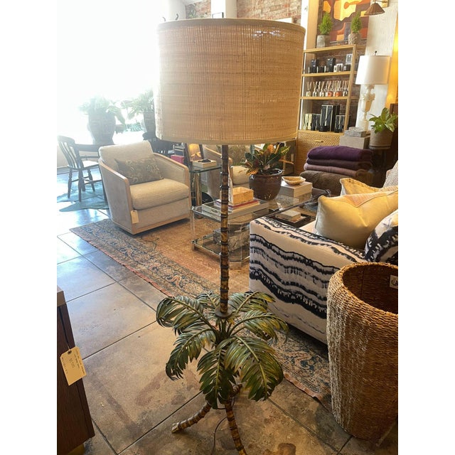 Vintage Italian 1960's Toile Palm Tree Lamp For Sale - Image 9 of 10