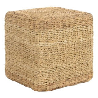Woven Water Hyacinth Cube Ottoman, Tan For Sale