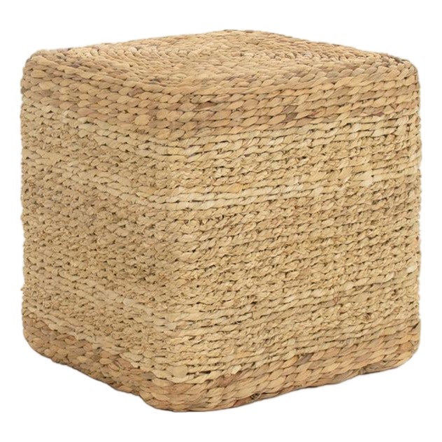 Woven Water Hyacinth Cube Ottoman, Tan For Sale