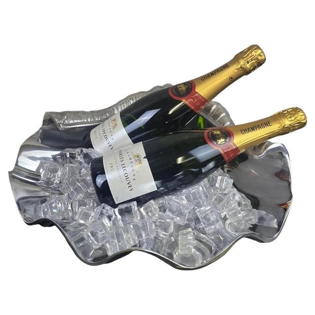 Sculptural Polished Aluminium Open Clam Shell Champagne Cooler For Sale - Image 17 of 17
