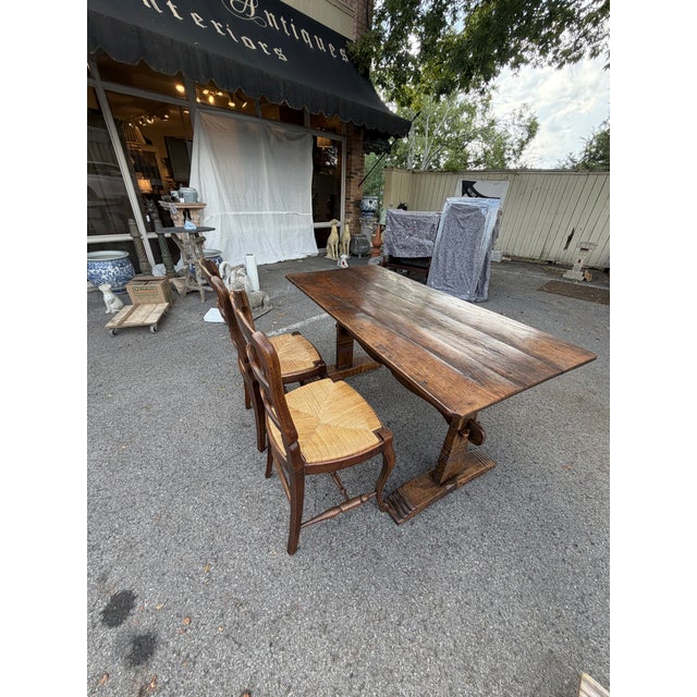 Brown 19th Century Oak Trestle Table For Sale - Image 8 of 13