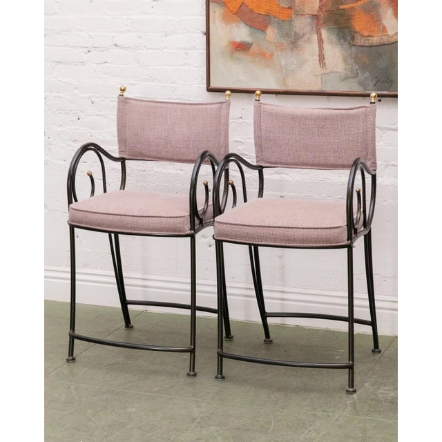 Bubble Gum Vintage Scrolled Iron Pair of Counter Stools For Sale - Image 8 of 8
