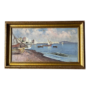 1900s Oil on Canvas of Bay of Naples With Mt. Vesuvius