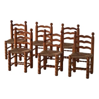 Modern Brutalist French Chairs in the style of Charles Dudouyt, 1960s, Set of 6 For Sale