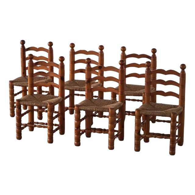 Modern Brutalist French Chairs in the style of Charles Dudouyt, 1960s, Set of 6 For Sale