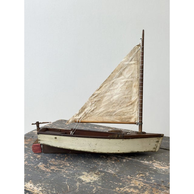 Antique Folk Art Wood Pond Sail Boat, Circa 1920s For Sale - Image 4 of 18