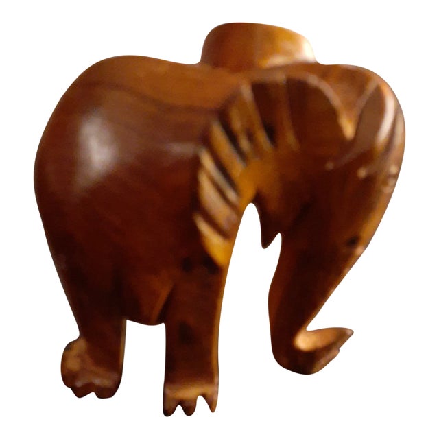 1980s Hand Carved Wooden Elephant Figurine For Sale