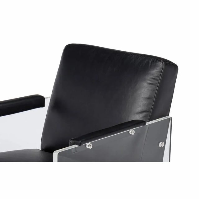 Black Modern Black Leather and Lucite Armchair For Sale - Image 8 of 9