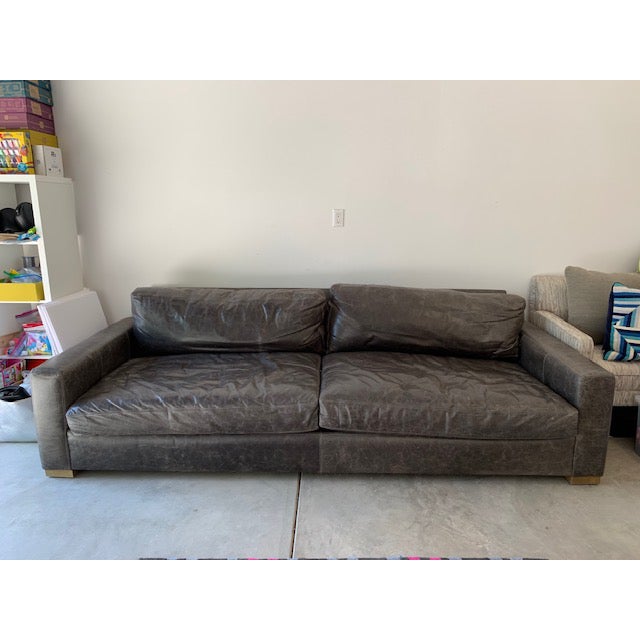 Restoration Hardware Grey Leather Sofa Chairish