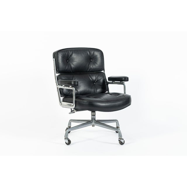 Black Eames Time Life Executive Lobby Chair Herman Miller Black Leather Office Chair For Sale - Image 8 of 15