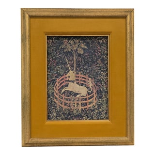 Framed "Unicorn in Captivity" 15th Century Tapestry Print | Vintage Wall Art | Dow Frame Shop Fort Worth For Sale