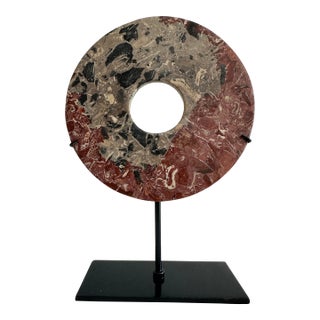 Marble Disc Sculpture on Stand For Sale