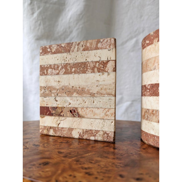 Vintage Striped Travertine Demilune Bookends by Fratelli Mannelli, 1970s, Set of 2 For Sale - Image 9 of 13