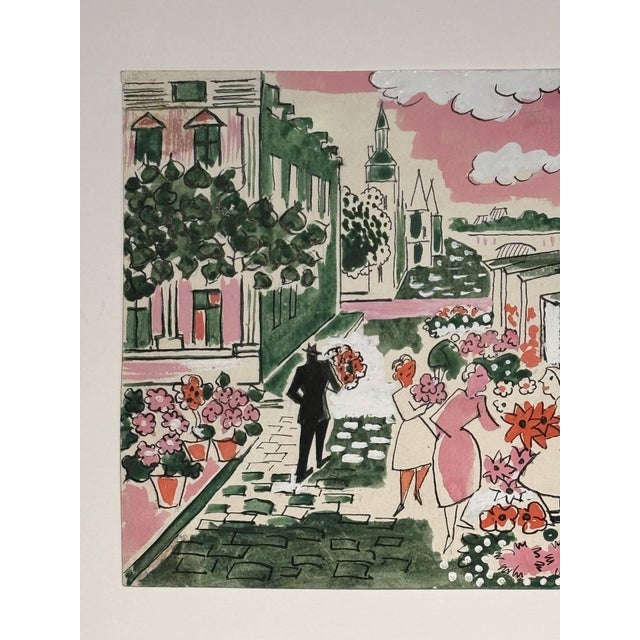 Thérèse Hummel, The Flower Market, Watercolor, 20th Century For Sale - Image 4 of 12